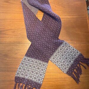 Talbott Purple & Grey  Knit Scarf Norwegian Setesdal-inspired Pattern and Fringe